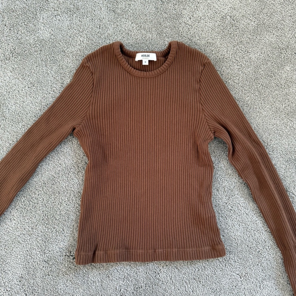 Agolde Chocolate Ribbed Knit Top